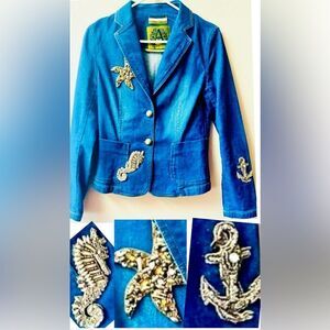 ALESSANDRA CHAMONIX NAUTICAL EMBELLISHED DENIM JEAN JACKET SIZE S
